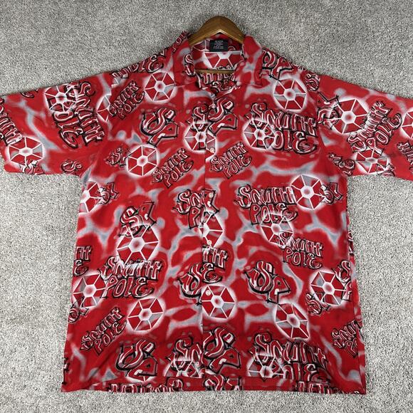 Vtg Southpole Shirt Mens 2XL Red AOP Graffiti Tag Double Sided Loop Collar Y2K - Picture 1 of 7